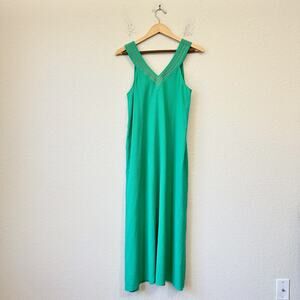 COREY LYNN CALTER Maxi Dress Green Sleeveless V-Neck A-Line Linen Cotton